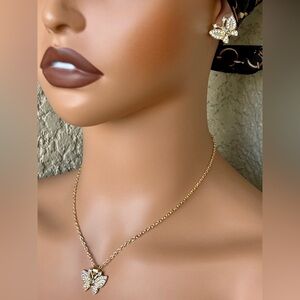 Gold & Rhinestone Butterfly Necklace and Earring Set